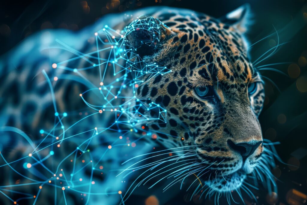 Artistic depiction of a jaguar transforming into a futuristic robot, symbolizing the brand's rebranding focus on innovation, technology, and modern luxury.