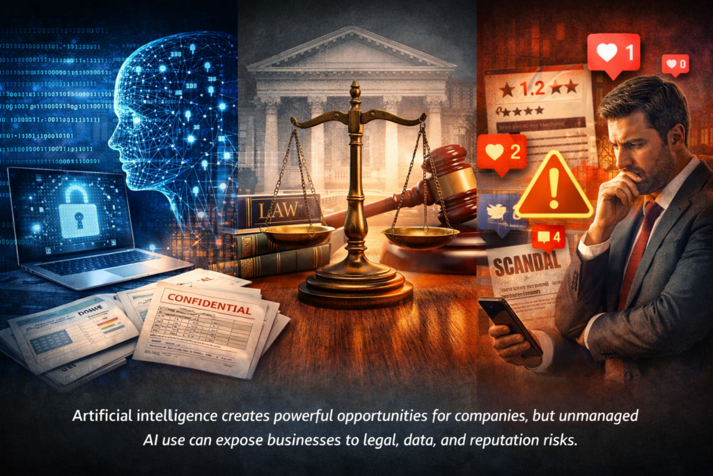 AI risks in business including data exposure legal risk and reputation damage